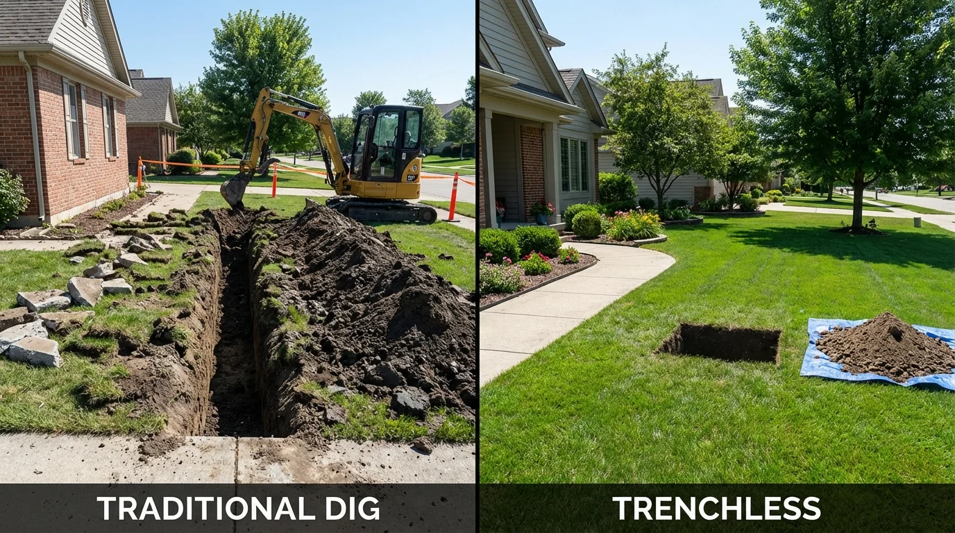 Trenchless sewer repair with minimal yard damage versus traditional excavation in London, KY